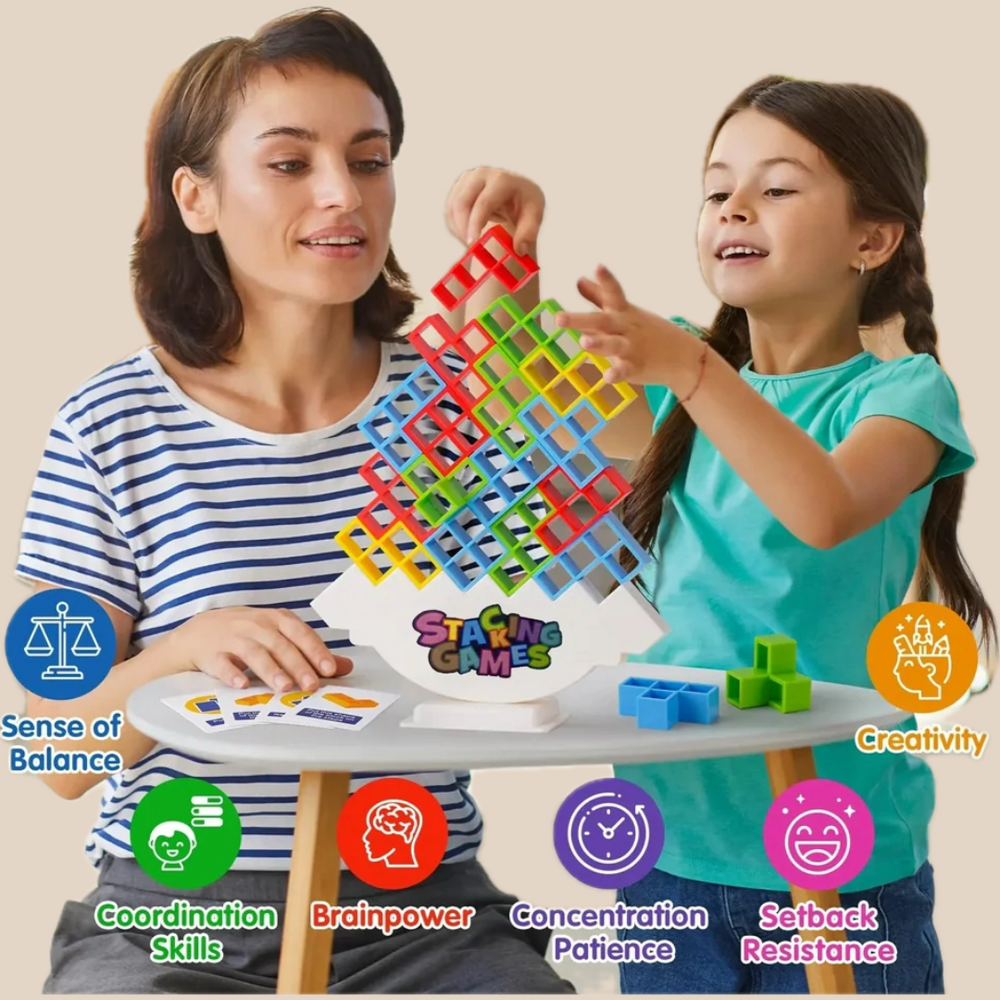Montessori Balans Tetris Torn – Pedagogiskt Balansspel, BPA-fri, Från 3 år More For Mini