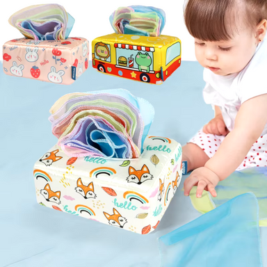 Montessori Speelgoed voor Baby’s – Sensorische Tissuebox met Doekjes | Stimuleert Ontwikkeling & Motoriek More For Mini