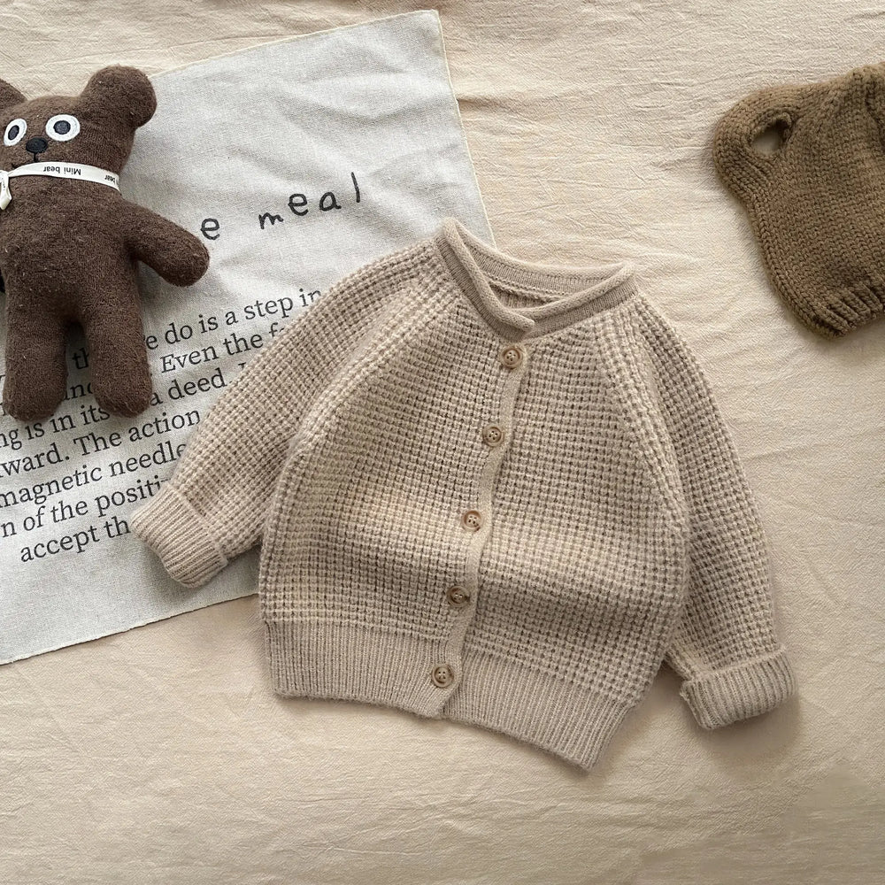 Gebreid Vest – Coco Meisjes, Bruin/Grijs, Katoen, Maat 0-4 Jaar-More For Mini