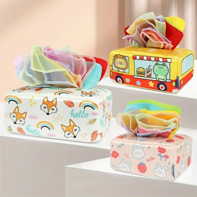 Montessori Speelgoed voor Baby’s – Sensorische Tissuebox met Doekjes | Stimuleert Ontwikkeling & Motoriek More For Mini