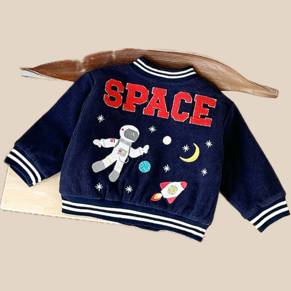 Baseballjacka med Ribbad Kant – Rymdtema Unisex, Blå, Bomull, Storlek 0–3 år More For Mini