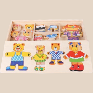Träpusselsats – TeddyDress Klädpussel, Björnar, Trä, Från 2 År More For Mini