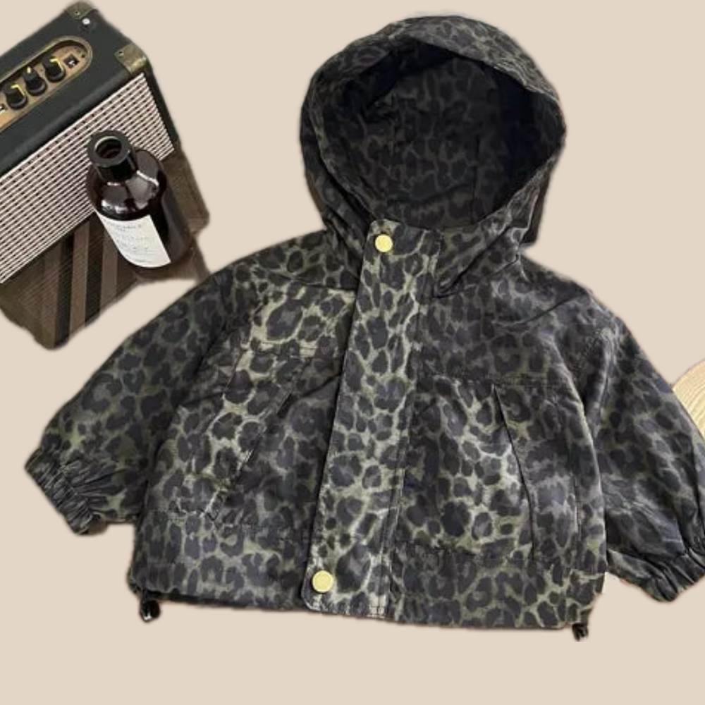Vindjacka med leopardmönster och huva – Savanna Flickor, Brun/Svart, Polyester, Storlek 0–5 år More For Mini