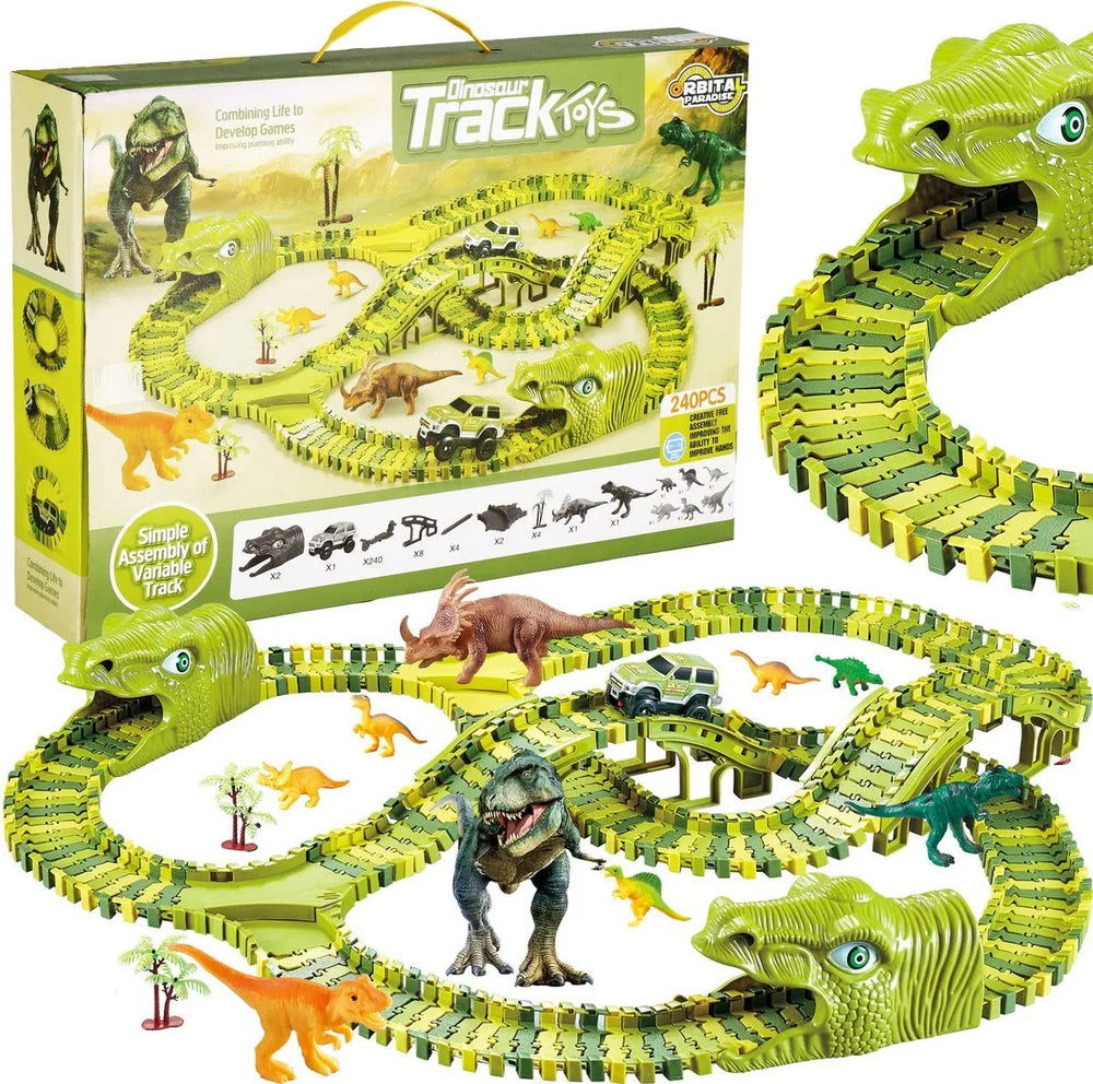 Dino Racerbana för Barn – 140-delars Flexibel Bana med Dinosaurieleksaker More For Mini