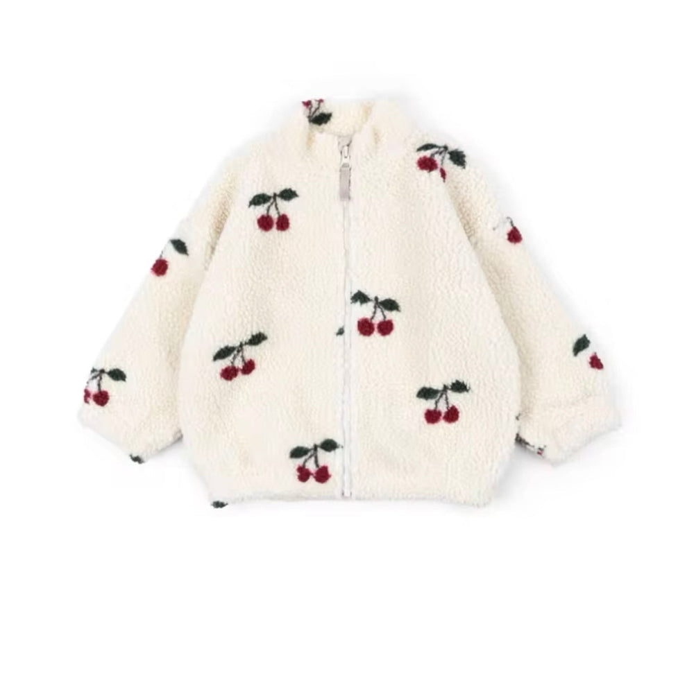 Fleecejas Baby Peuter Kind – Warme Jas met Kersenprint – 0-9 Jaar | CosyCub More For Mini