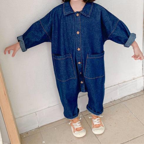 Jumpsuit/Overall – Maseru Meisjes, Blauw/Beige, Katoen, Maat 1-7 Jaar-More For Mini
