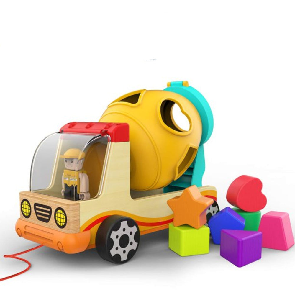 Houten Cementwagen met Vormensorteerder – Educatief Speelgoed vanaf 3 Jaar More For Mini
