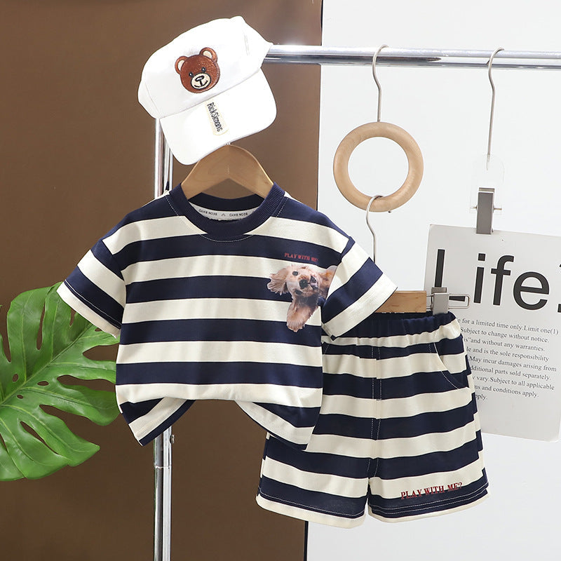 Sommar Randigt Klädset T-shirt + Shorts Jogging – Baby Småbarn Förskolebarn Doggo Days, Brun/Svart, Bomull, Storlek 0–5 år More For Mini