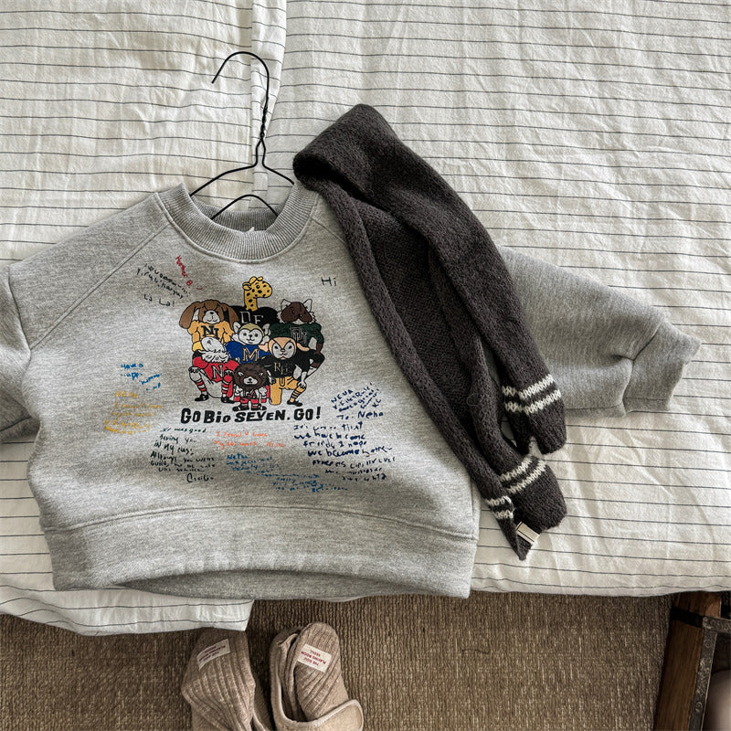 Sweater met Print - FunCrew Unisex, Blauw/Grijs/Beige, Katoen, Maat 0-6 Jaar-More For Mini