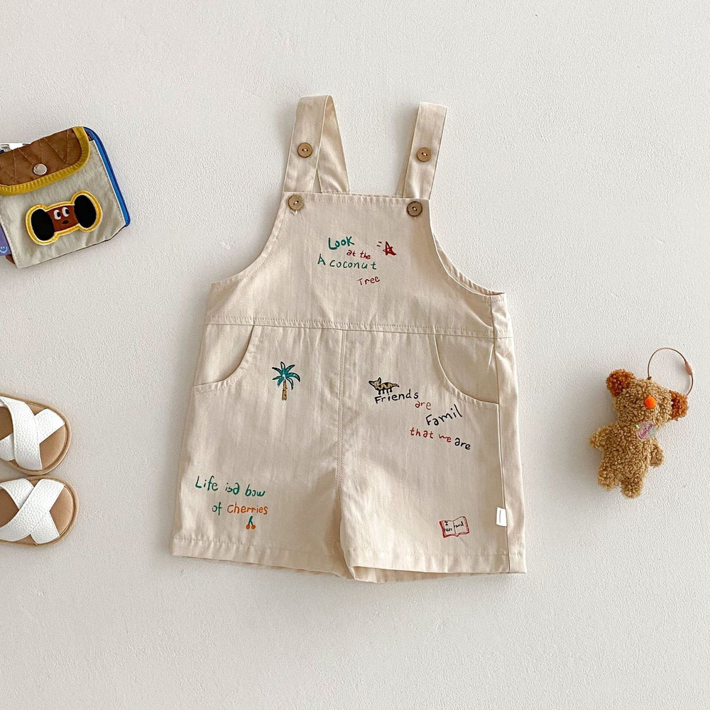 Hängselbyxa med Palmer – Baby Småbarn Förskolebarn Lekoverall, Beige/Brun, Bomull, Storlek 0–5 år More For Mini