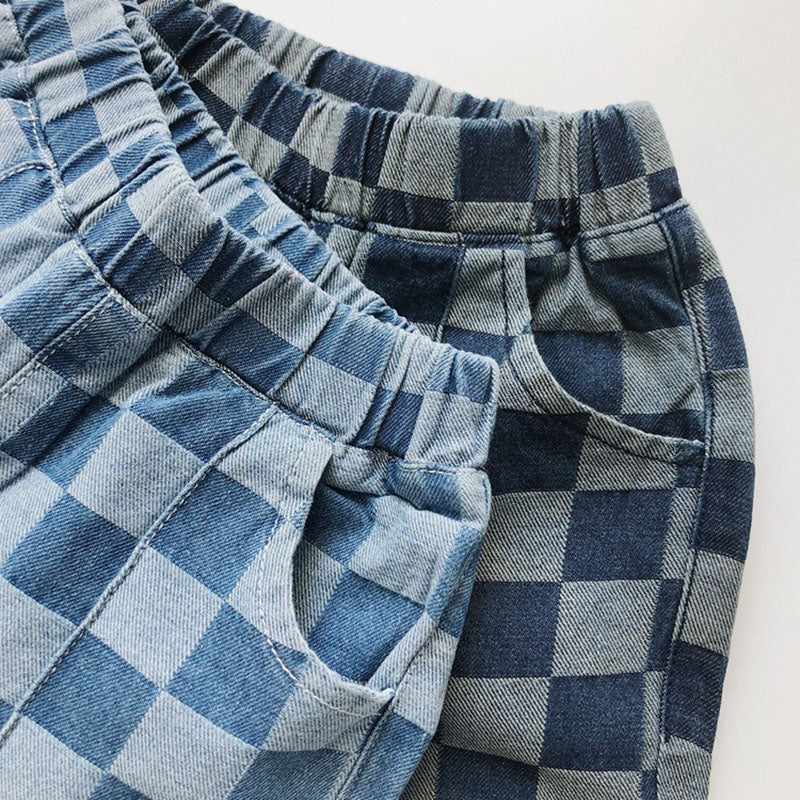 Nolu Checker Shorts – Rutiga Barnshorts Blå – Unisex Sommarshorts i Bomull – Resårmidja – Storlek 0–6 år More For Mini