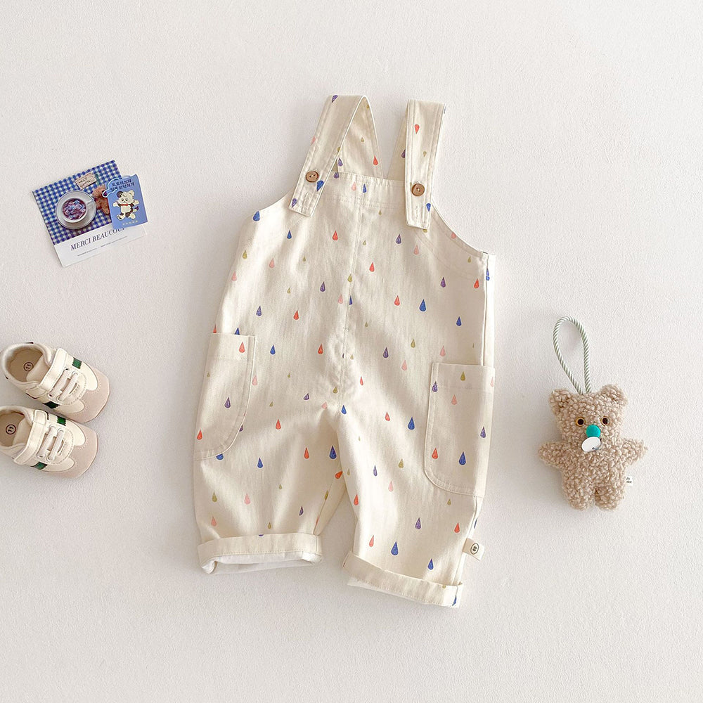 Hängselbyxa med Droppar – Droppeldans Unisex, Beige, Bomull, Storlek 0–5 år More For Mini