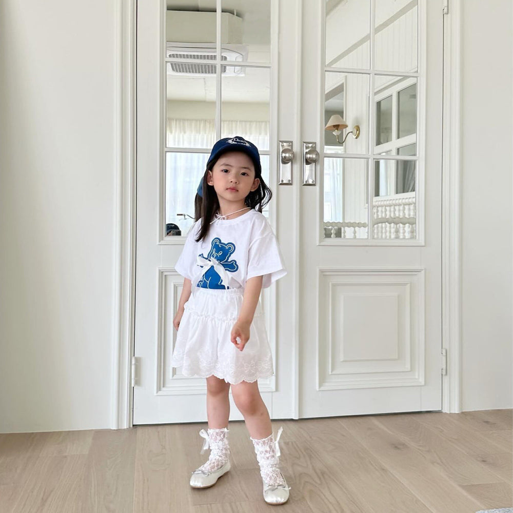 Lunoe Teddie Baby T-shirt – Teddybjörntryck & Satinsnöre | 100% bomull – Storlek 0–3 år More For Mini