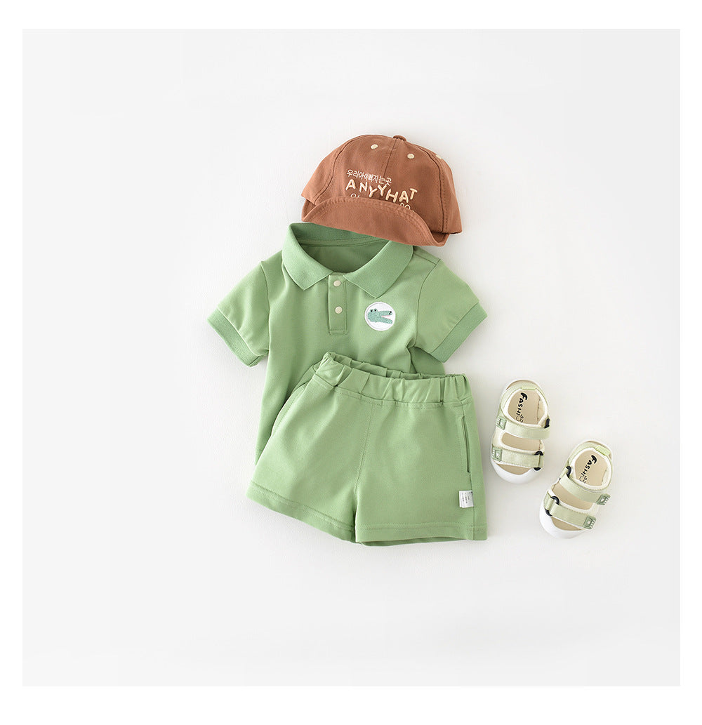 Polo Play Babyset – Somrig Unisex Outfit med Polotröja och Shorts | Storlek 0–3 år | Grön & Beige MoreForMini