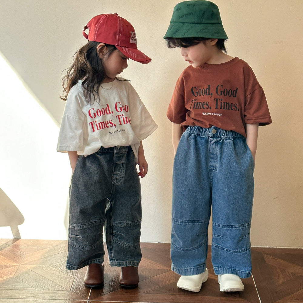 T-shirt med "Good Times"-tryck – Lumi & Loom Unisex, Brun/Vit, Bomull, Storlek 0–8 år More For Mini
