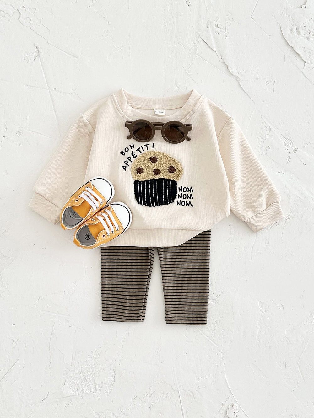 Klädset med Leggings och Tröja Muffin – Nom Nom Unisex, Beige, Bomull, Storlek 0–3 år More For Mini