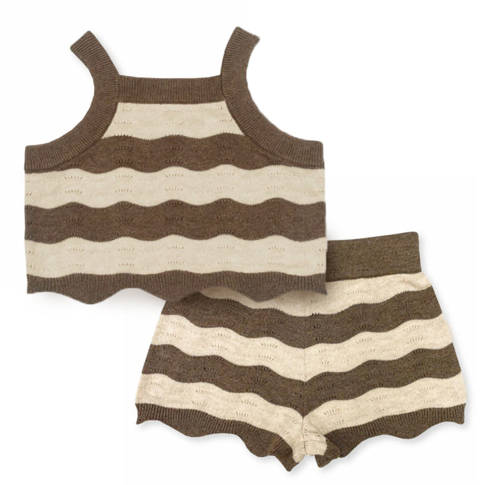 Terra Mini Coco Wave Baby Sommarset – Topp + Shorts – Naturliga Färger – Stickad Bomullsblandning – 0–2 år – Unisex Sommaroutfit More For Mini