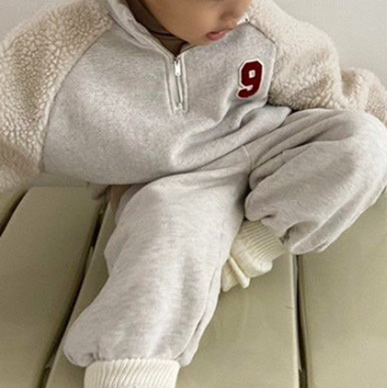 Joggingpak met Fleece - CozyFit Unisex, Grijs/Blauw, Katoen, Maat 0-6 Jaar-More For Mini