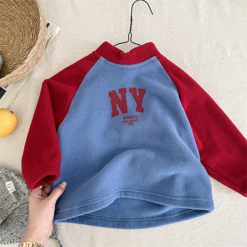 Sweater met Fleece - CityStyle Unisex, Blauw/Wit, Katoen, Maat 0-6 Jaar-More For Mini