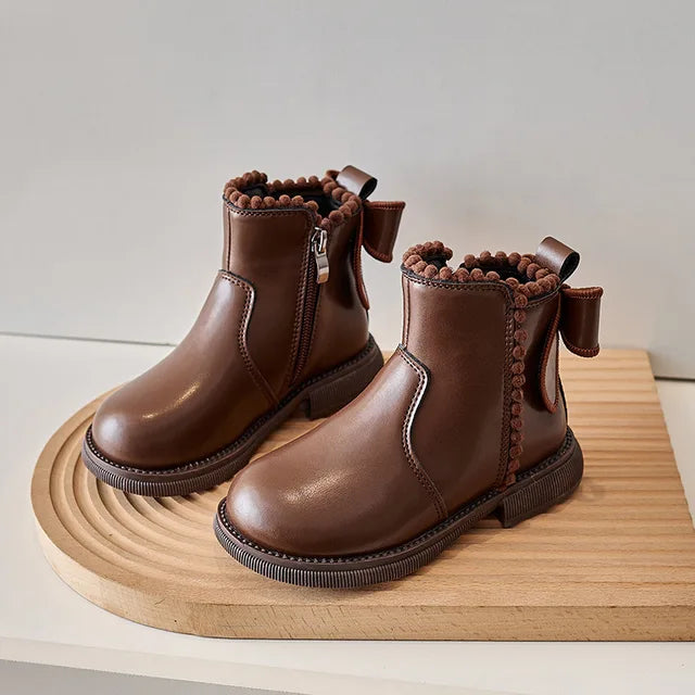 Enkellaars – Nilla Meisjes, Bruin/Zwart, Leer, Maat 23-26-More For Mini
