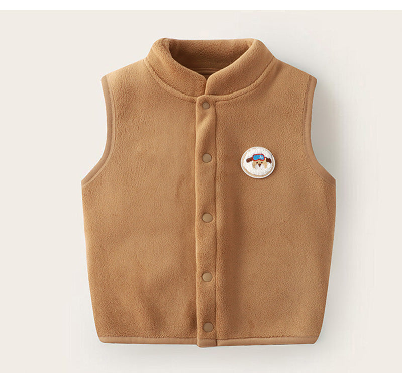 Gilet met Embleem – Woef Unisex, Bruin/Blauw/Roze/Wit, Fleece, Maat 1-5 Jaar-More For Mini