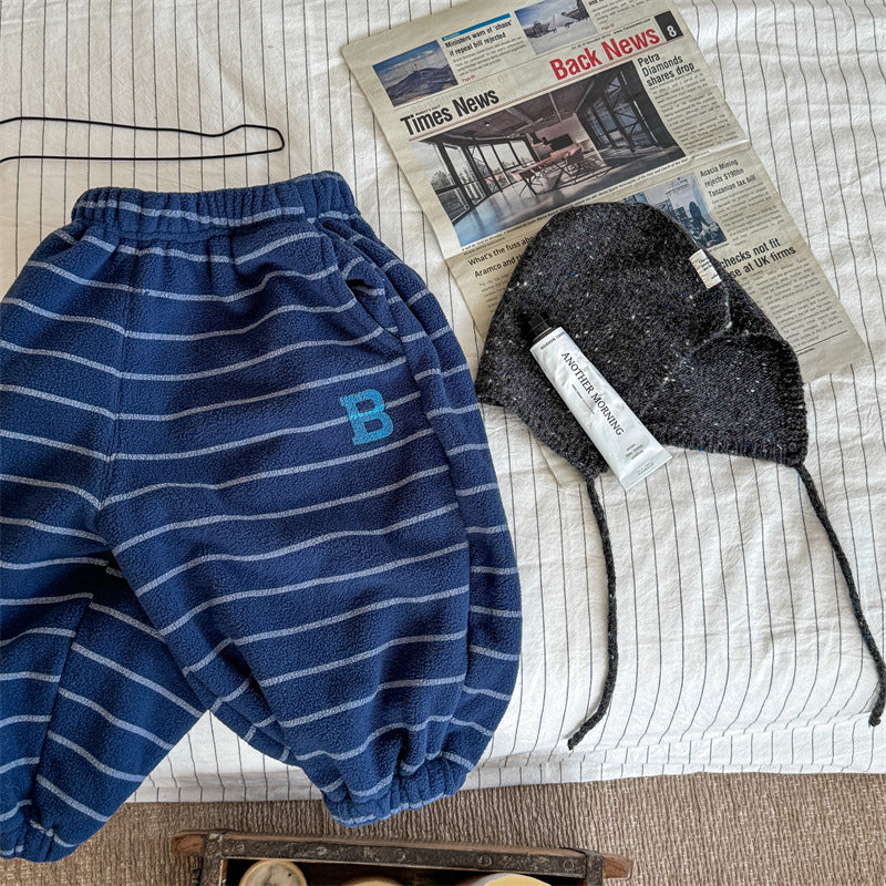 Gestreepte Joggingbroek - Knuffelzacht Unisex, Blauw/Grijs/Beige, Katoen, Maat 0-6 Jaar-More For Mini