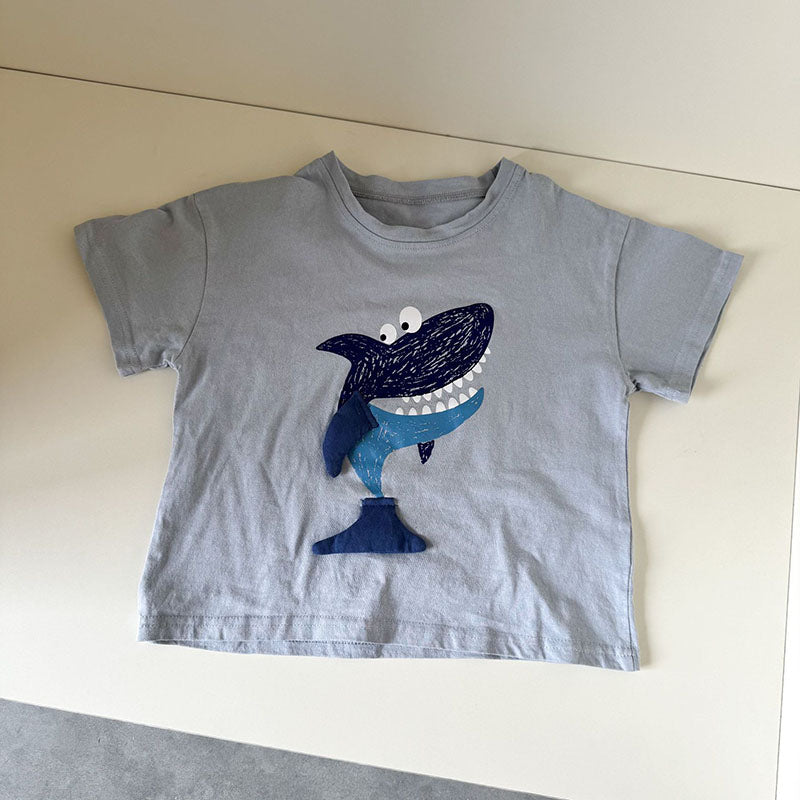 3D T-shirt med haj och mås – Baby, Småbarn, Förskolebarn, Barn, Blå/Brun, Bomull, Storlek 0–8 år More For Mini