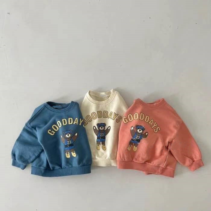 Tröja med björntryck – GoodDays Unisex, Blå/Orange/Vit, Bomull, Storlek 0–2 år More For Mini