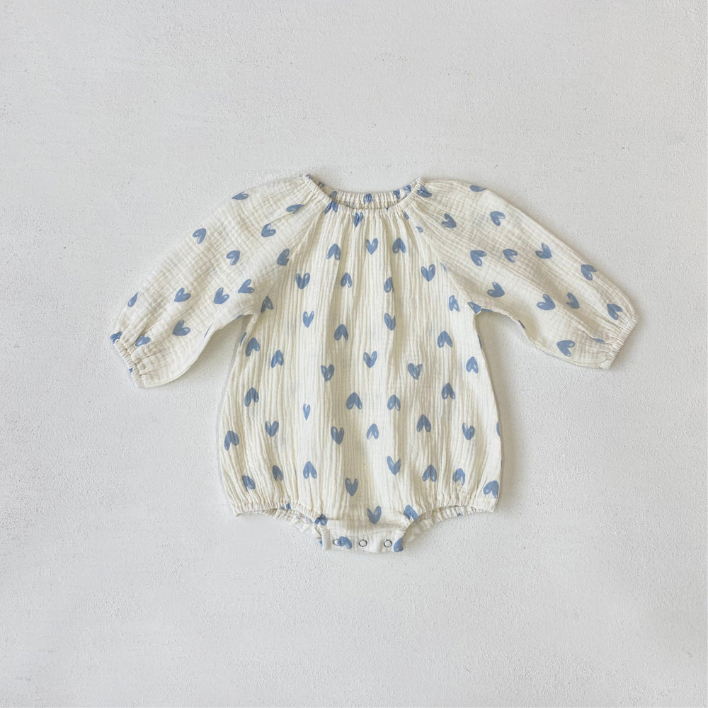 LittleBlue Hearts Babyromper 0–2 år | 100 % Bomull, Lång ärm, Hjärtmönster | Bekväma babykläder More For Mini