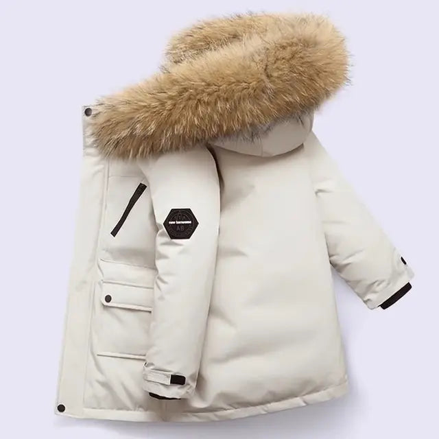 Winterjas met Bontkraag - Lome Unisex, Wit/Zwart, Polyester, Maat 4-13 Jaar-More For Mini