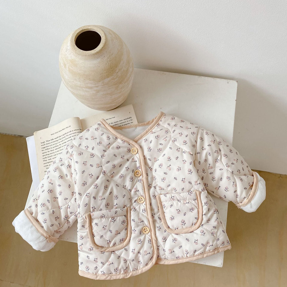 Vadderad jacka – LieveLot Flickor, Blommönster, Beige, Bomull, Storlek 0–3 år More For Mini