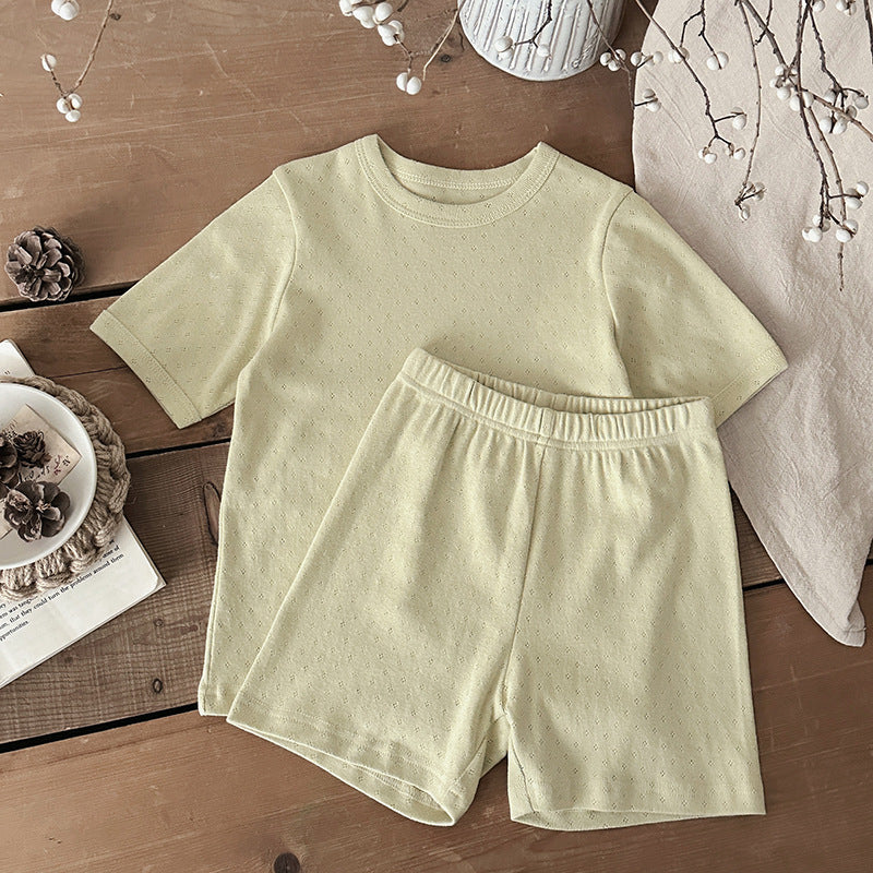 Unisex sommarset i ribbad bomull för baby och småbarn – T-shirt + shorts – Bomull – Little Loom – Gul, Grå, Blå, Rosa, Grön – Storlek 0–4 år MoreForMini