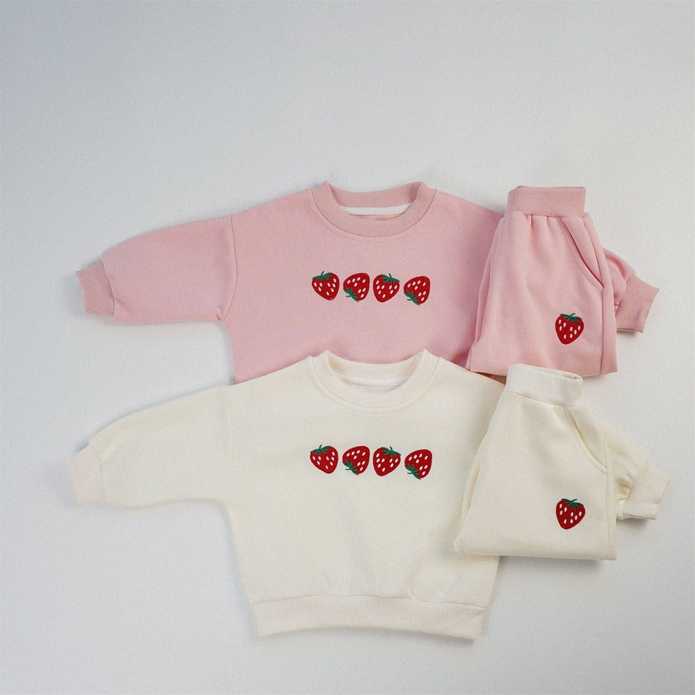 Träningsdräkt med jordgubbstryck – BerryBunch Flickor, Rosa/Vit, Bomull, Storlek 0–6 år More For Mini