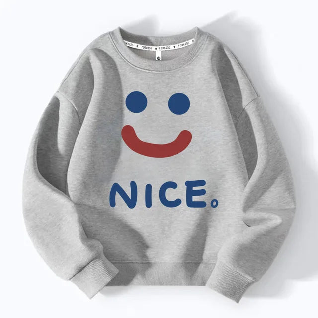 Sweater met Print – Nice Unisex, Grijs/Wit/Roze/Rood, Katoen, Maat 2-9 Jaar-More For Mini