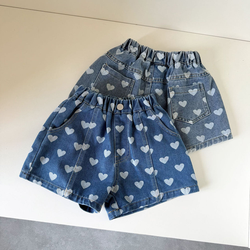 Kort Jeansbyxa med Hjärtan – Liva Denim Shorts Baby, Småbarn, Förskolebarn, Barn – Ljusblå/Mörkblå, Bomull, Storlek 0–8 år More For Mini