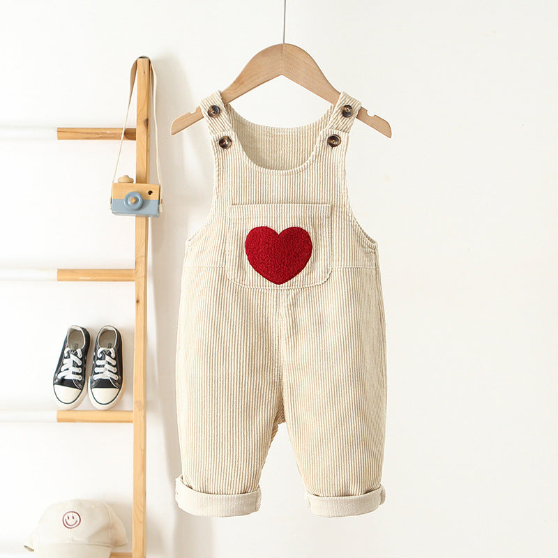 Hängselbyxa med Hjärta – Cordi Love Flickor, Beige/Rosa/Brun, Bomull, Storlek 0–4 år More For Mini