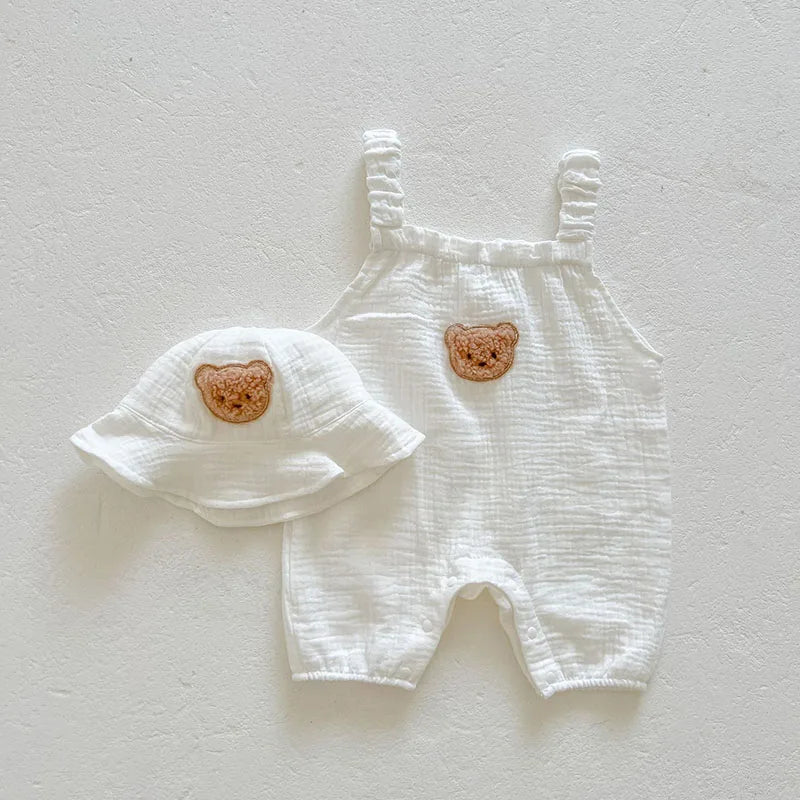 Baby Bear Setje – Ademend Zomer Rompertje met Zonnehoedje voor Baby’s 3-24 maanden More For Mini