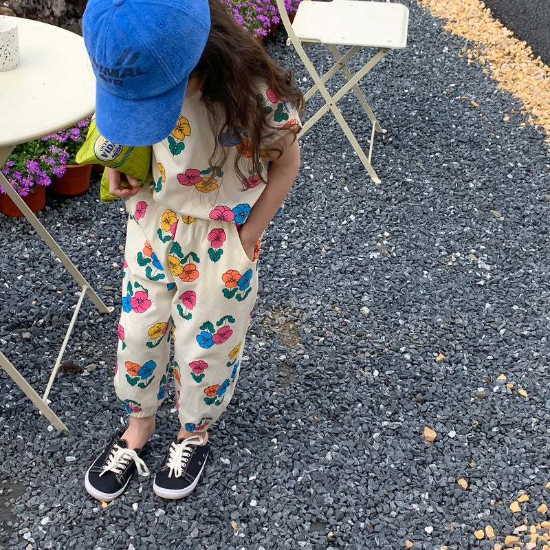 Floree Sommarset Barn – 2-delad bomullsoutfit med blommönster – T-shirt och byxor – Flicka/Baby/Småbarn – Storlek 0–8 år More For Mini
