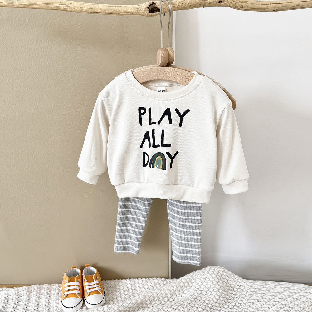 Klädset med leggings och tröja – Play All Day Unisex, Grå, Bomull, Storlek 0–3 år More For Mini