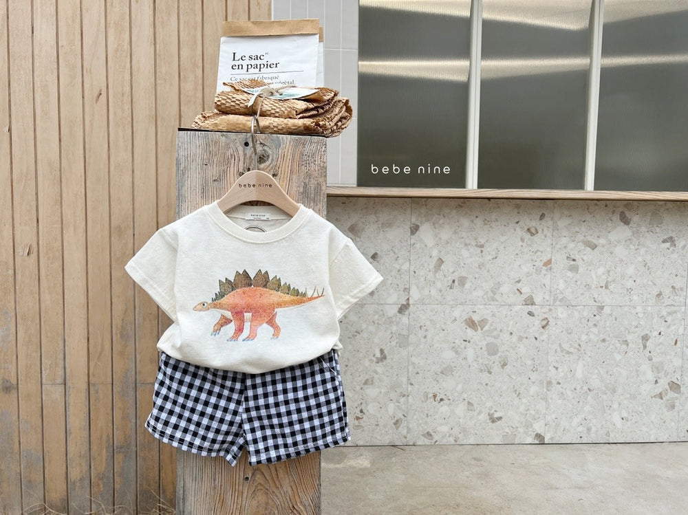 Mavino Dino Daze Set – Sommarset Småbarn 1–7 år – T-shirt + Rutig Shorts – 100 % Bomull – Unisex – Dino-tryck More For Mini