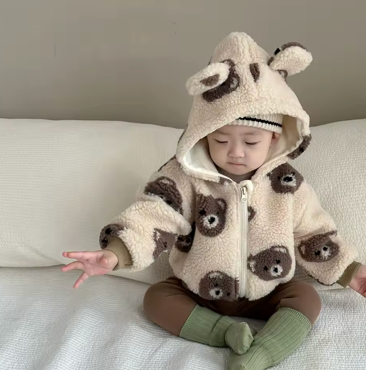 Teddy fleeceväst med öron – Björn Unisex, Beige/Brun, Storlek 0–3 år More For Mini