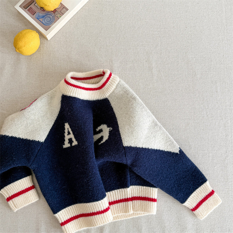 Gebreide Trui - LittleBird Jongens, Blauw/Rood, Katoen, Maat 0-6 Jaar-More For Mini