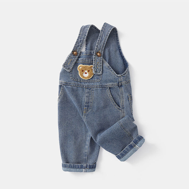 Hängselbyxa med Björn – TeddyDenim Jeansoverall Unisex, Blå, Bomull, Denim, Storlek 0–5 år More For Mini