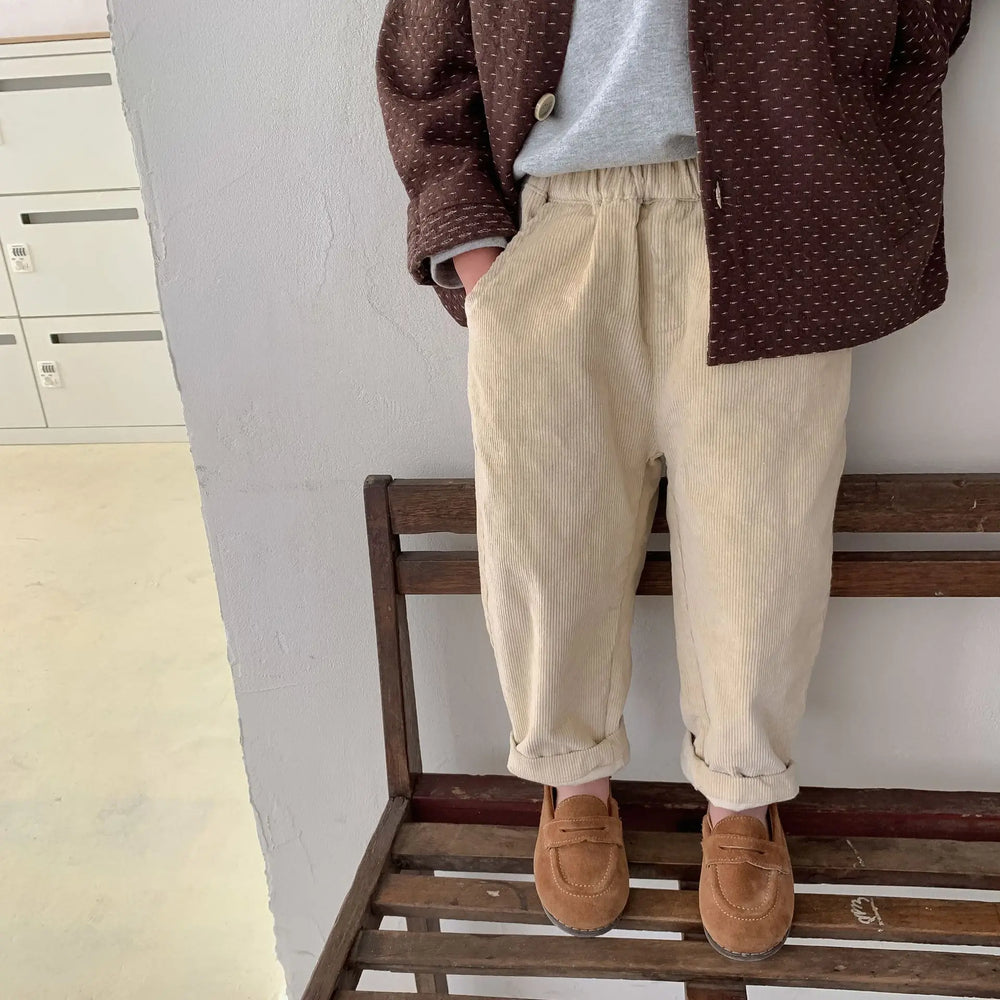 Broek met Ribbels en Elastiek – Niamey Jongens, Beige/Bruin, Katoen, Maat 0-7 Jaar-More For Mini