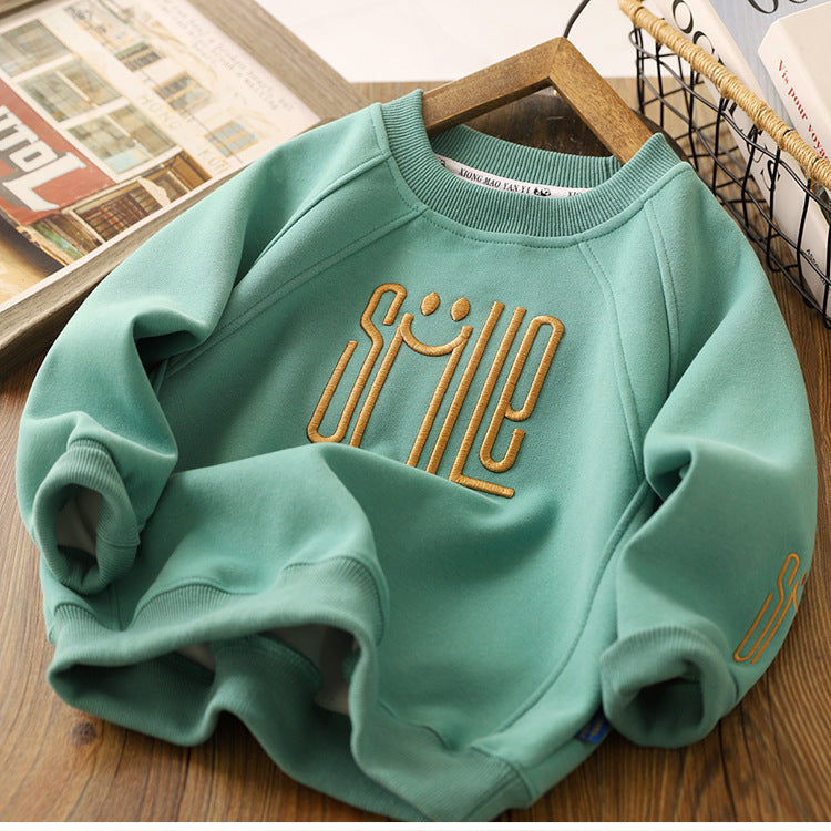 Sweater met Print - Smile Unisex, Groen/Bruin/Wit, Katoen, Maat 5-10 Jaar-More For Mini
