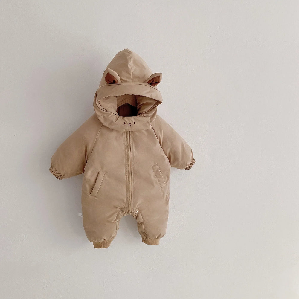 Jumpsuit/Overall Jas met Capuchon - Kat Baby, Beige/Zwart, Polyester, Maat 0-2 Jaar-More For Mini