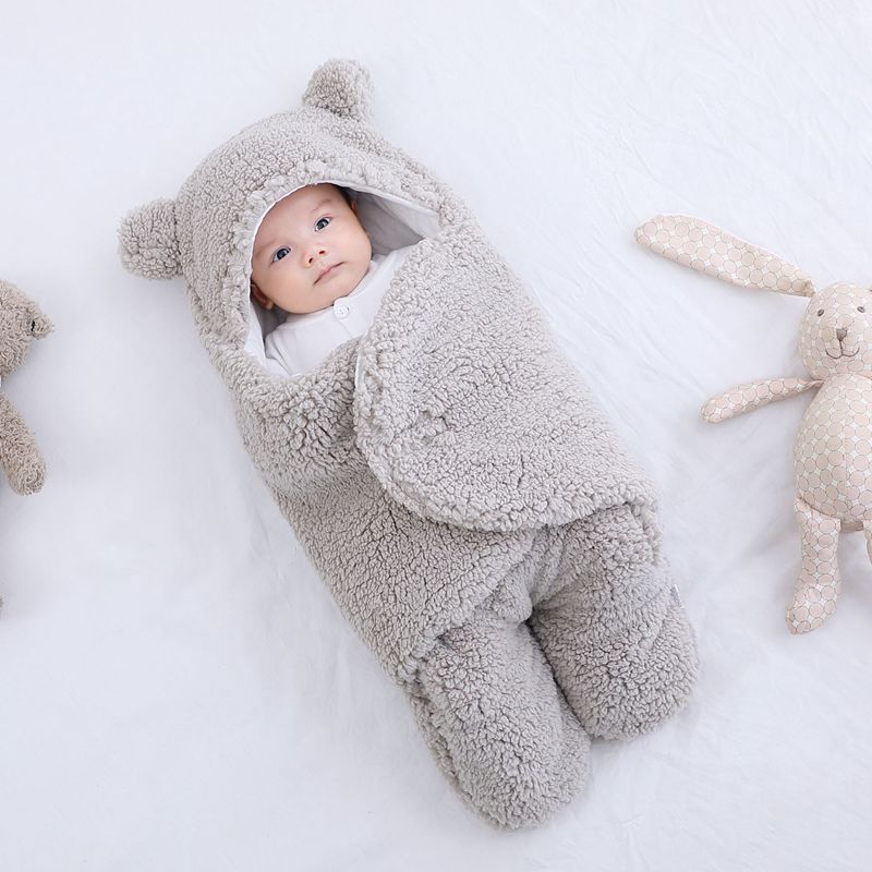 Wikkeldeken met Berenoortjes – Baby, Beige/Blauw/Roze/Wit, Fleece, Katoen-More For Mini