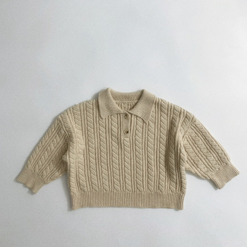 Gebreide Trui met Kabel - Pyi Unisex, Beige/Grijs, Katoen, Maat 0-6 Jaar-More For Mini