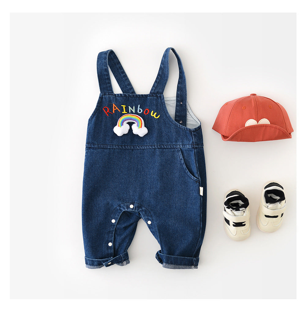 Hängselbyxa med Regnbåge – HappyHues Flickor, Blå, Bomull, Denim, Storlek 0–3 år More For Mini