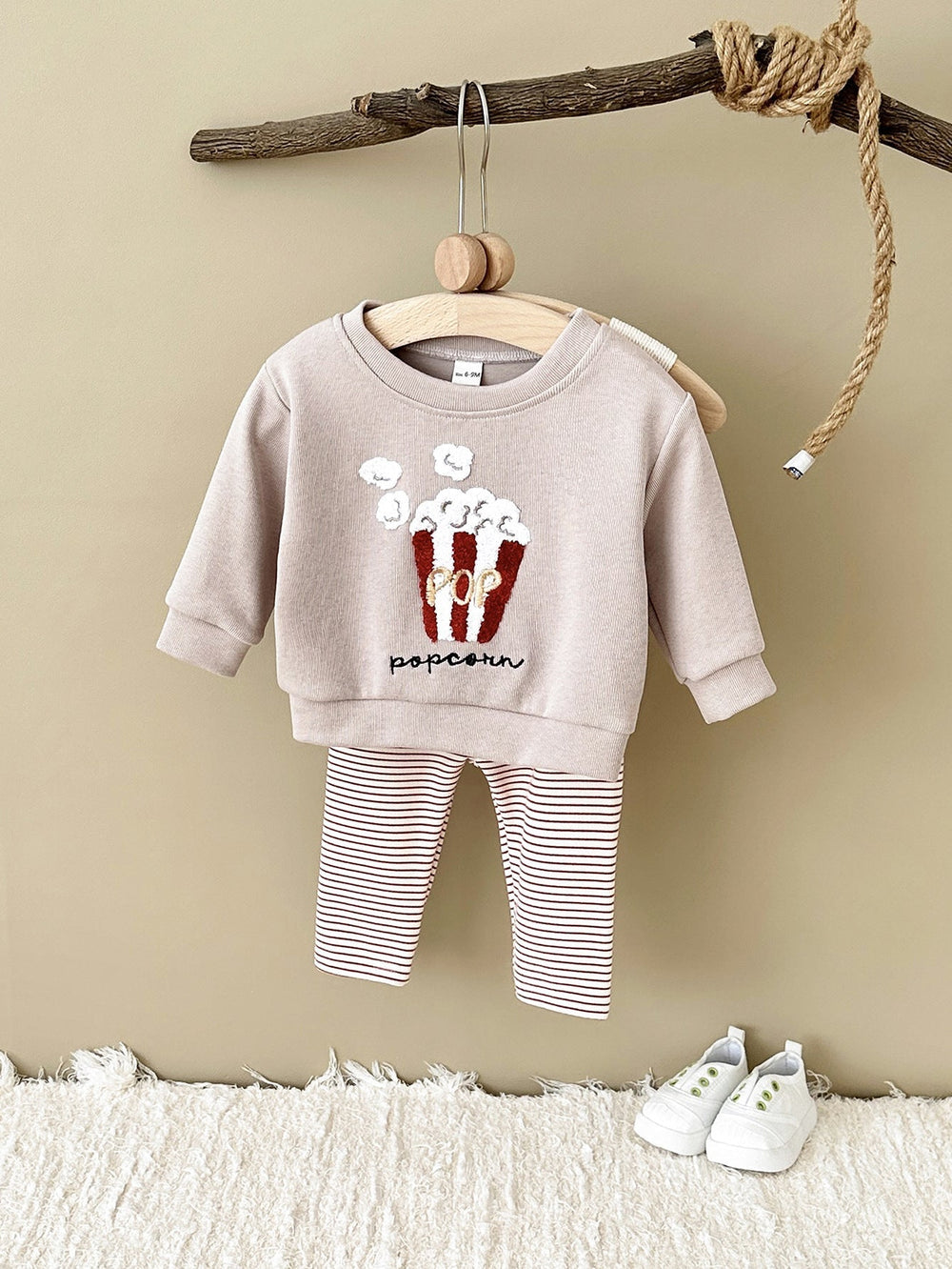 Klädset med Leggings och Tröja Popcorn – Poppi Unisex, Beige, Bomull, Storlek 0–3 år More For Mini
